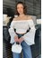 Kadın Yaka ve Bel Büzgülü Fırfırlı Crop Top Bluz 1