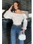 Kadın Yaka ve Bel Büzgülü Fırfırlı Crop Top Bluz 2