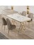 Vals Serisi 80 x 130 Lak Panel Beyaz Mermer Desen Gold Ayak Masa Takımı ve 4 Cappucino Sandalye 1