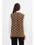 Kadın Vizon Monogram Desenli Cepli Triko Kilim Anne Yelek 5