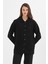 Kadın Siyah Düğmeli ve Cepli Kabartma Desen Triko Hırka 2