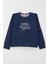 Kız Çocuk Sweatshirt Yazı Baskılı Yıldızlı 9-14 Yaş, Lacivert Melanj 1