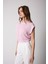 Kadın T-Shirt Beli Lastikli Duble Kol Bisiklet Yaka Desenli Pembe Basic - 2501 2