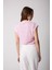 Kadın T-Shirt Beli Lastikli Duble Kol Bisiklet Yaka Desenli Pembe Basic - 2501 4