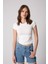 Kadın T-Shirt Likralı Slim Fit Kısa Kol Bisiklet Yaka Beyaz Basic - 2503 1
