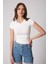 Kadın T-Shirt Likralı Slim Fit Kısa Kol Bisiklet Yaka Beyaz Basic - 2503 2