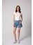 Kadın T-Shirt Likralı Slim Fit Kısa Kol Bisiklet Yaka Beyaz Basic - 2503 4