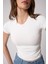 Kadın T-Shirt Likralı Slim Fit Kısa Kol Bisiklet Yaka Beyaz Basic - 2503 5