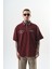 Erkek Yarım Fermuarlı Nakışlı Oversize T-Shirt Bordo 1