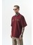 Erkek Yarım Fermuarlı Nakışlı Oversize T-Shirt Bordo 2
