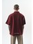 Erkek Yarım Fermuarlı Nakışlı Oversize T-Shirt Bordo 3