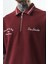 Erkek Yarım Fermuarlı Nakışlı Oversize T-Shirt Bordo 4