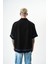 Erkek Pocket Nakışlı Oversize Keten Gömlek Siyah 2