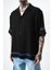 Erkek Pocket Nakışlı Oversize Keten Gömlek Siyah 4