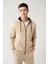 Erkek Bej Kapüşonlu 3 Iplik Şardonlu Fermuarlı Sweatshirt E001019 1
