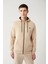 Erkek Bej Kapüşonlu 3 Iplik Şardonlu Fermuarlı Sweatshirt E001019 3