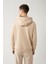 Erkek Bej Kapüşonlu 3 Iplik Şardonlu Fermuarlı Sweatshirt E001019 4
