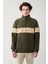 Erkek Haki Soğuğa Dayanıklı Yarım Fermuarlı Dik Yaka Parçalı Polar Sweatshirt A32y1298 3