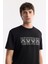 Erkek Siyah Bisiklet Yaka Hologram Baskılı İnterlok T-Shirt A51Y1092 3