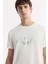Erkek Ekru Bisiklet Yaka Baskılı Shoft Touch Flamlı T-Shirt A51Y1106 2