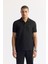 Erkek Siyah Düğmeli Polo Yaka Dokulu Jakarlı T-Shirt A51Y1121 1