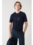 Erkek Lacivert Bisiklet Yaka Baskılı Soft Touch T-shirt A41y1037 3