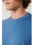 Erkek Indigo %100 Pamuk Bisiklet Yaka Baskılı T-shirt A41y1038 2