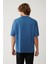 Erkek Indigo %100 Pamuk Bisiklet Yaka Baskılı T-shirt A41y1038 4