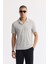 Erkek Gri Regular Fit Apaj Yaka Enine Çizgili Jakarlı T-shirt A51Y1145 1