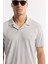 Erkek Gri Regular Fit Apaj Yaka Enine Çizgili Jakarlı T-shirt A51Y1145 2