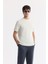 Erkek Ekru Bisiklet Yaka Pamuklu Jakarlı Elastan T-shirt A51y1012 1