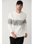 Erkek Ekru Bisiklet Yaka Pamuklu Çizgili Sweatshirt B001203 1