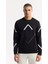 Erkek Siyah Bisiklet Yaka Baskılı Bi Stretch Interlok Sweatshirt A51y1226 1