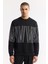 Erkek Siyah Bisiklet Yaka Baskılı Bi Stretch Interlok Sweatshirt A51y1227 3