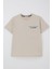 Erkek Çocuk Tişört Çift Cep Detaylı Kabartma Yazı Baskılı 6-12 Yaş, Bej 1