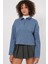 55449 Fermuarlı Yaka Örme Sweatshirt - Indigo 1