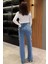 Fiyonk Detaylı Yüksek Bel Bol Paça Kadın Jean Kot Pantolon P-00014812 4