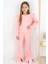 Kız Çocuk Taytlı Takım Yazı Nakışlı Paçası Yırtmaçlı 4-8 Yaş, Pembe 3
