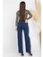 Çift Düğme Detaylı Bol Paça Likralı Kadın Jean Kot Pantolon P-00011002 3