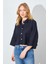 Kadın Siyah Düşük Kol Çımalı Crop Poplin Gömlek 3