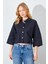 Kadın Siyah Düşük Kol Çımalı Crop Poplin Gömlek 4