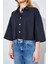 Kadın Siyah Düşük Kol Çımalı Crop Poplin Gömlek 5