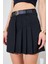 Kadın Siyah Kemerli Pileli Şort Etek 4