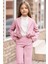 Kız Çocuk Çiçek Broş Detaylı Blazer Ceket Halter Yaka Taş Detaylı Bluz Pembe Alt Üst Takım 1