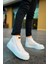 Fermuarlı Bağcık Detaylı Erkek Sneaker Bot Beyaz Beyaz 2