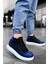 Bağcıklı Erkek Sneaker Bot Siyah Saks Mavi 2