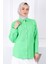 Neon Yeşili Kolu Katlı Düğmeli Keten Gömlek 1