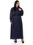 Büyük Beden Büzgülü Kollu Kuşak Detaylı Uzun Saten Lacivert Elbise 5