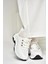 U239032604 Beyaz Kumaş Kalın Tabanlı Spor Ayakkabı Sneakers 4