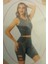 Fitilli Yüksek Bel Spor Tayt Crop Takım 5